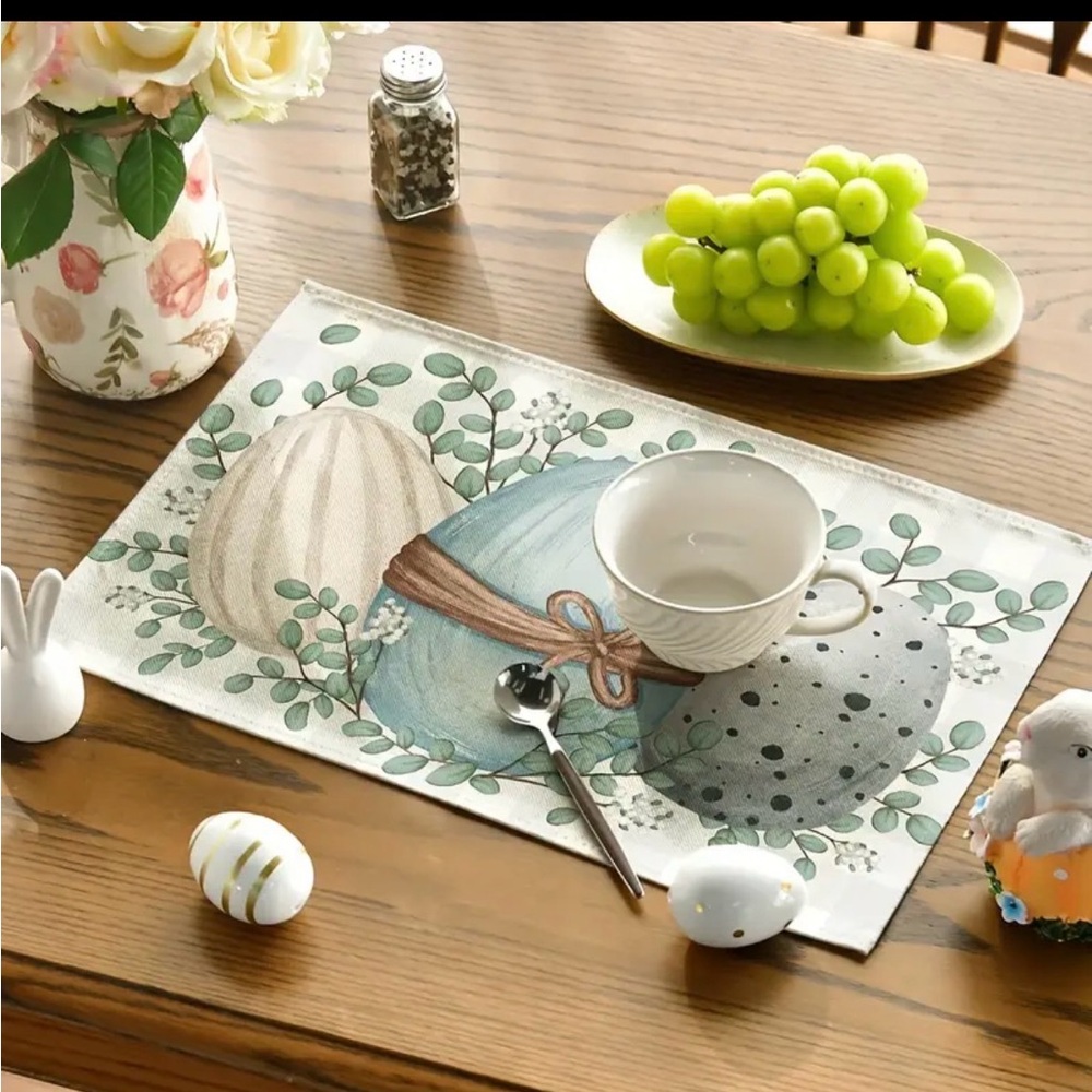 New 4pc Easter placemats Robin Egg Modern Grey Blue Decor cottagecore - Picture 2 of 3